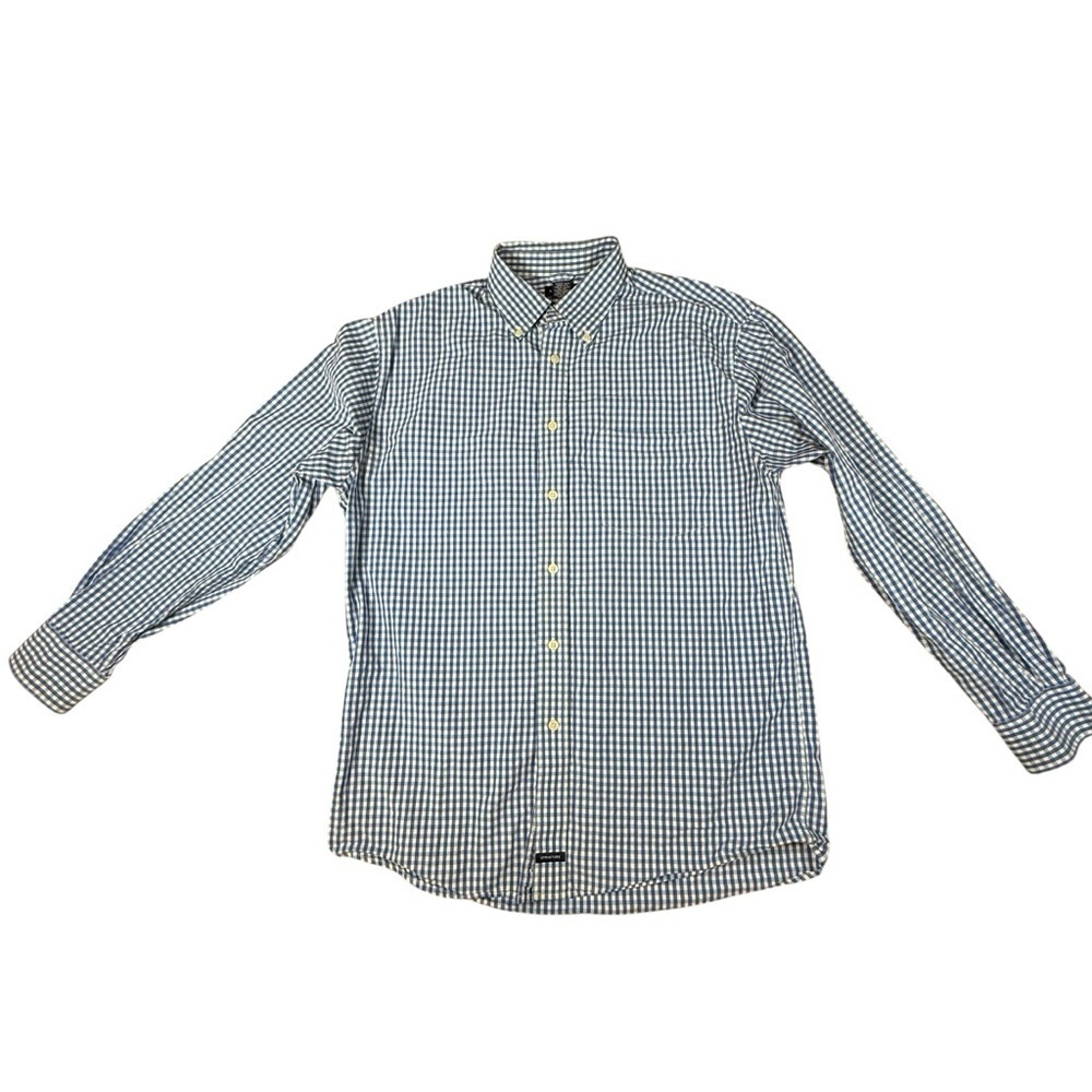 Structure Blue White Mens M Dress Shirt Gingham Check Plaid Long Sleeve Vtg